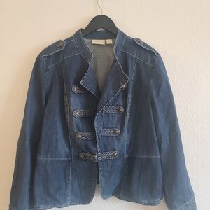Chico's Dark Blue Denim Jacket with Button Accents